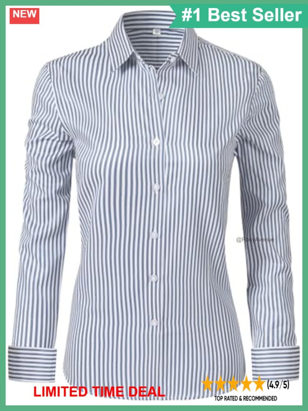 Women's Wrinkle Free Button Down Shirt Long Sleeve Striped Blouse